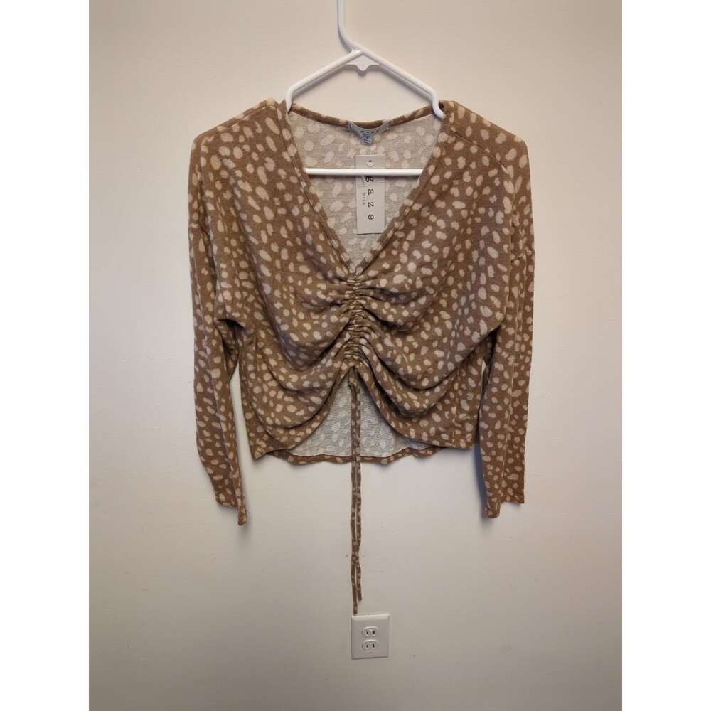 Gaze Women's Small NWT Brown & Tan Dalmatian Print Long Sleeve Crop Top